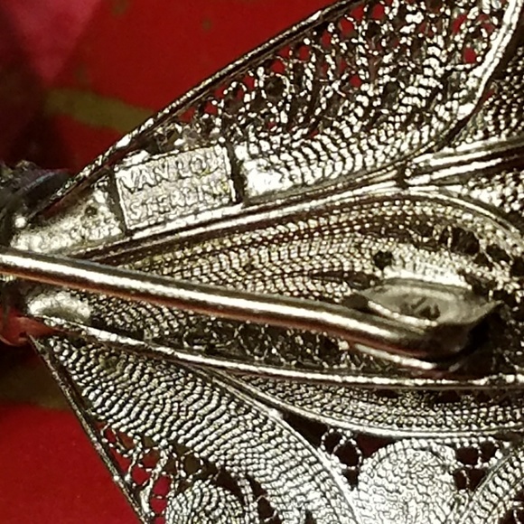 Vintage Silver Filigree Van Lou Bow Pin Brooch - Picture 4 of 5